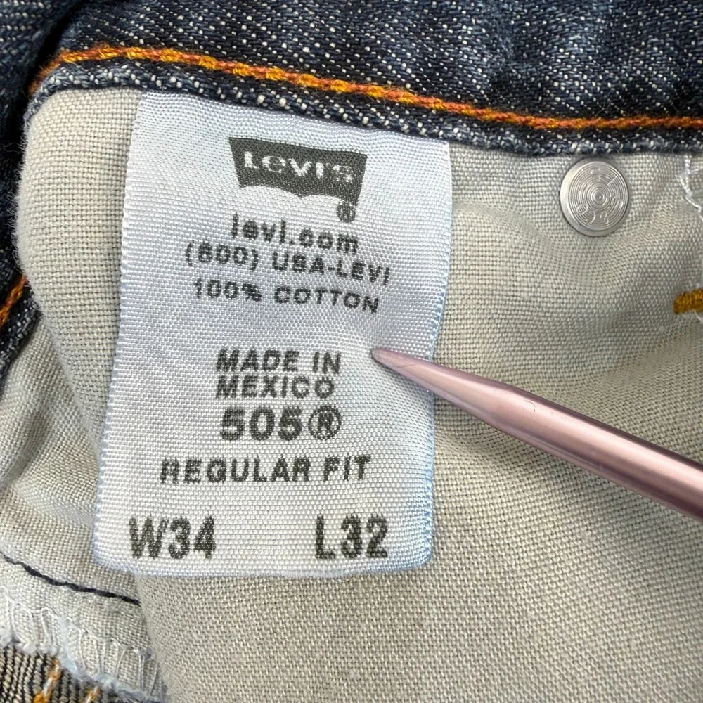 Levi's‎ 505 Regular Fit Jeans Mens 34x32 Blue Denim Straight Leg Grunge Y2K